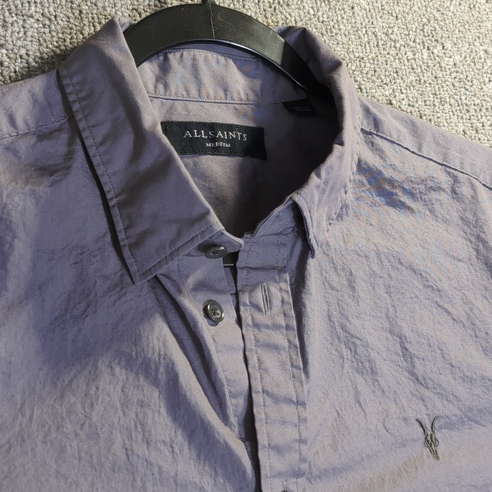 All Saints Rivera Long Sleeve Button Down Shirt Size Medium in Stone Gray